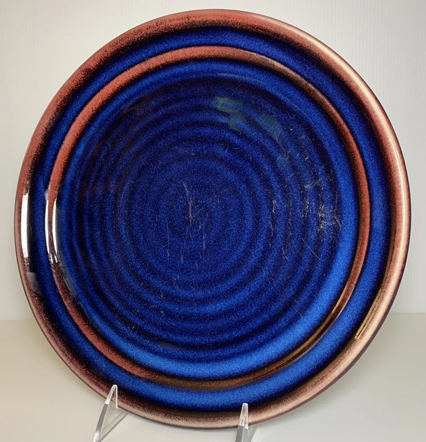 Studio Art Pottery Fuschia & Cobalt Wheel Thrown Swirled Platter 11.5" Signed