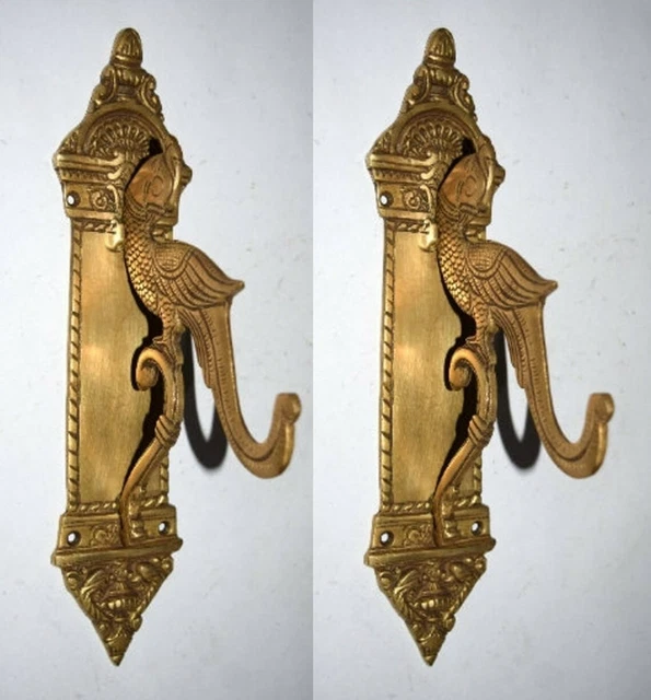 Brass Cockatoo Design Wall Hooks Royal Peacock Door Mount With Carved Base HK63 3