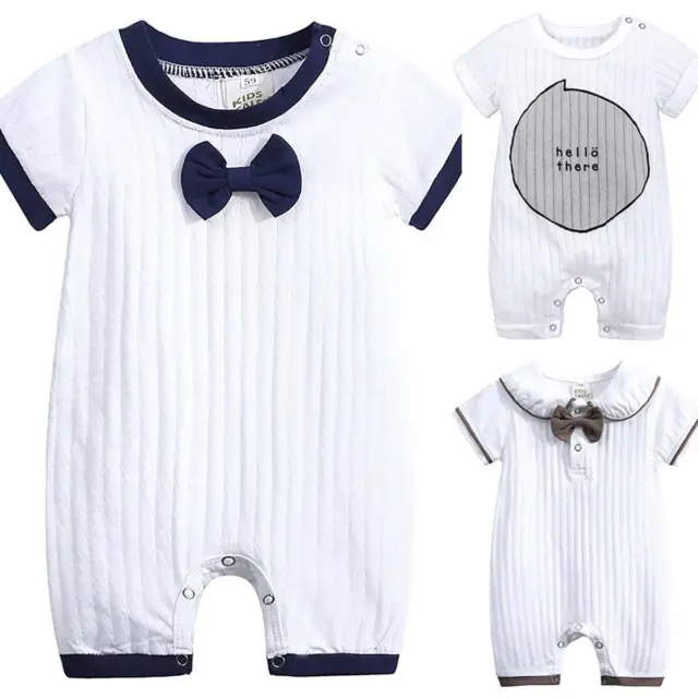 Newborn Baby Boys Bowtie Short Sleeve Romper Jumpsuit Infant Gentleman Clothes