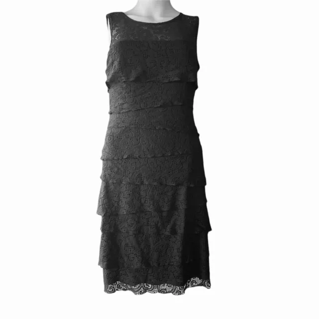 Laundry By Shelli Segal Size 8 Black Sleeveless Floral Lace Tiered Career Dress