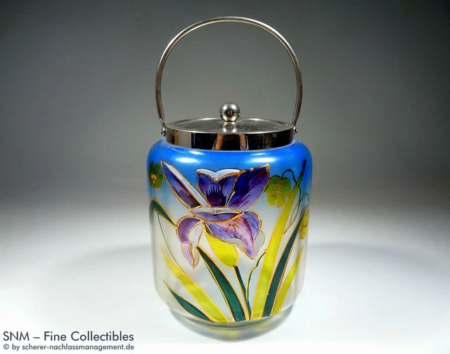 JUGENDSTIL GLAS Deckel Keks Dose Eis Kühler Kübel Bonboniere Art Nouveau ~ 1900
