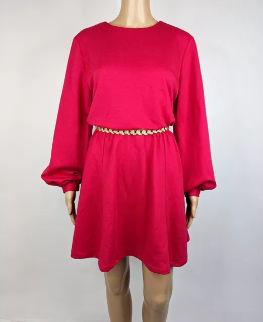 80s Vintage Hot Pink Fuschia Velvet Mini Dress Size 14 Retro Ladies Barbie