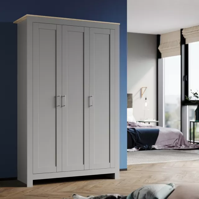 Modern 3 Door Triple Wardrobe Matte Grey Storage Rail Cupboard Bedroom Furniture