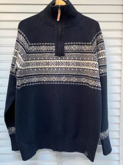 FAT FACE Navy Jumper Fairisle Wool 1/4 Zip Neck Mens Pullover Size Large 42"