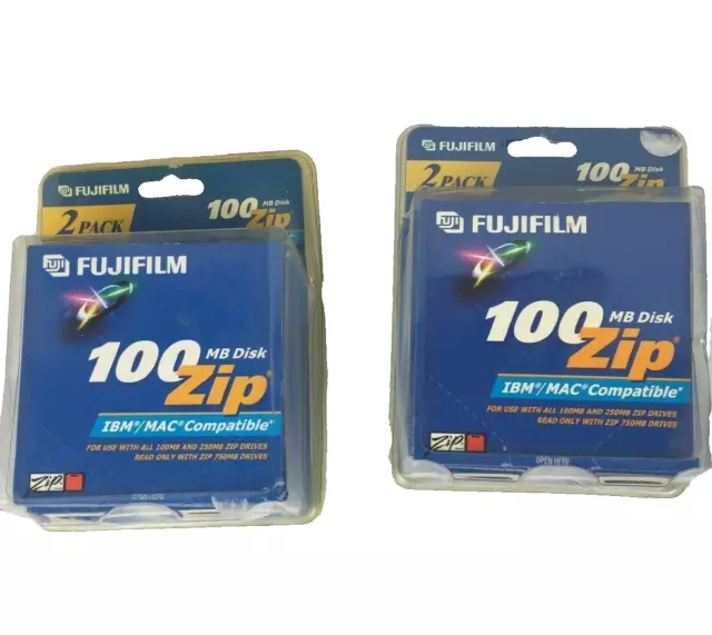 100 MB Zip Disk New Fujifilm 4 Total 100MB  2 Boxes 2 each IBM/MAC Compatible