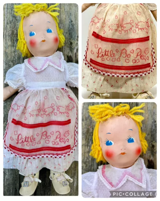 RARE! 1930’s/40’s Ideal Composition Doll Little Bo Peep Cloth Painted Face