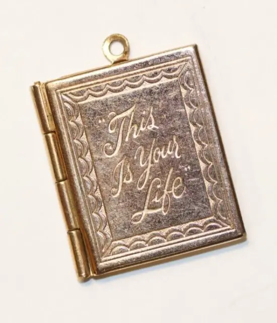 VTG "This is your life" engraved square book picture locket pendant #0216