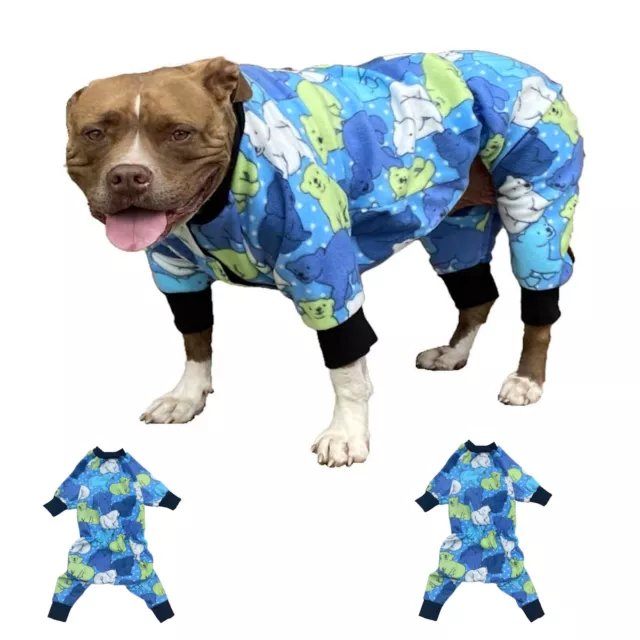 Large Dog Pjs Fleece Blue Polar Bears 3XL  - Pyjamas Warm Sleepwear Jumpsuit