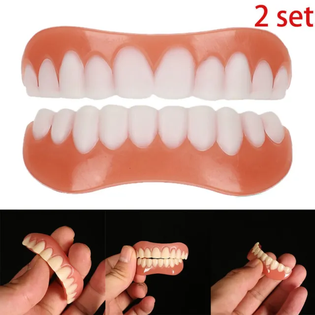 2 x protesi dentale. Accabbiamento denti. Protesi dentarie. Riparazione. per mascella superiore. Mascella inferiore.