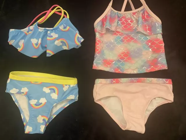 Lot of 2:Baby Infant Toddler Girl, Bathing Swimsuit, Two Piece Blue & Pink