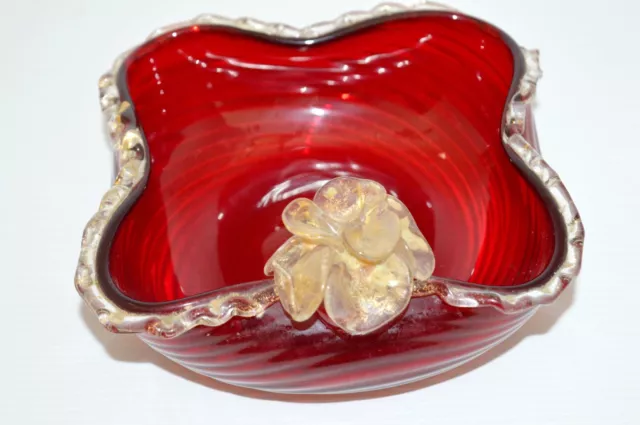 JOLIE COUPE VIDE POCHE EN VERRE SOUFFLE avec ROSE VERRE avec PAILLETTES OR