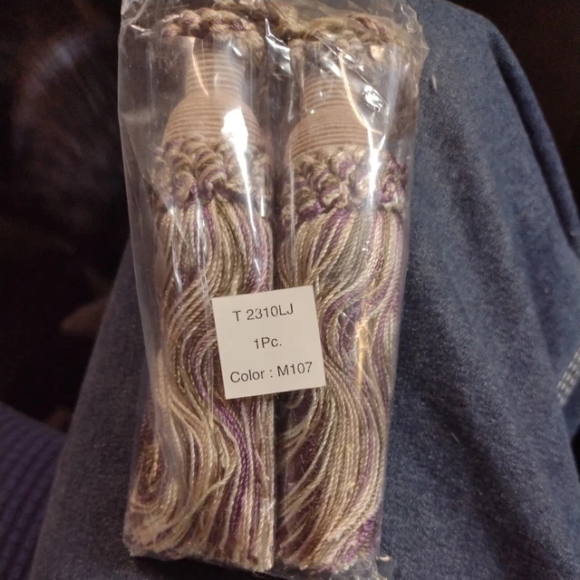 New Set 2 Drapery Curtain Braided Tie Backs Tassels Brown, Tan, Purple 18”