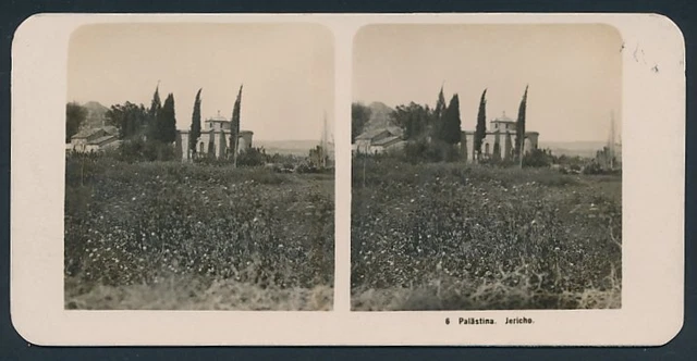 Stereo-Fotografie Fotograf unbekannt, Ansicht Jericho / Palästina, Tempel am St