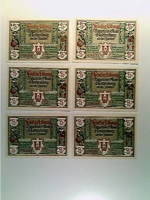 Notgeld Rothenburg o.d.T., 6x 50 Pfennig, Serie, 1921