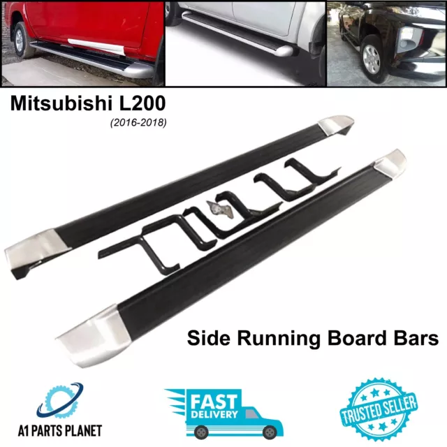 Fits Mitsubishi L200 16 18 Black Aluminium Side Steps Running Boards