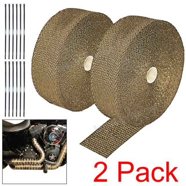 2 Exhaust Heat Wrap Tape Pipe Ties Kit For Header/Exhaust 2"x50 FT Roll Titanium