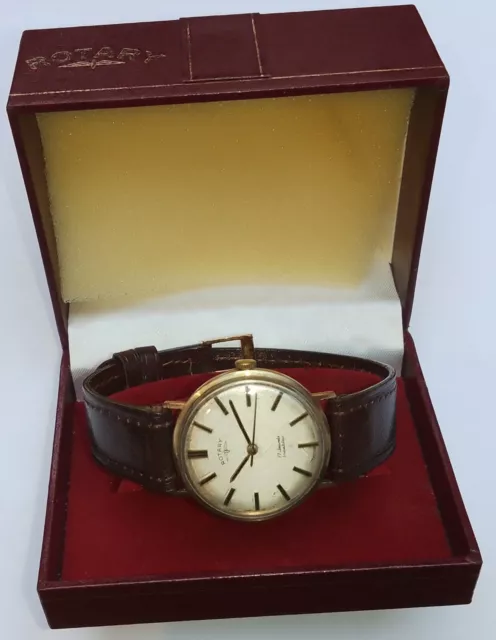 9ct Solid Gold Gents ROTARY vintage 1970 wristwatch with box running 33mm case