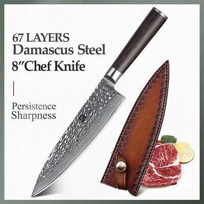 Chef Knife 67 Layers Japanese Damascus Steel Wood Handle Hammered Gyuto Slicing