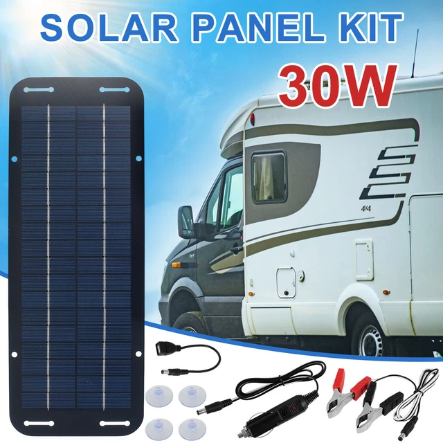 30W 12V PORTABLE Solar Panel Kit Waterproof Battery Charger For Car Van ...