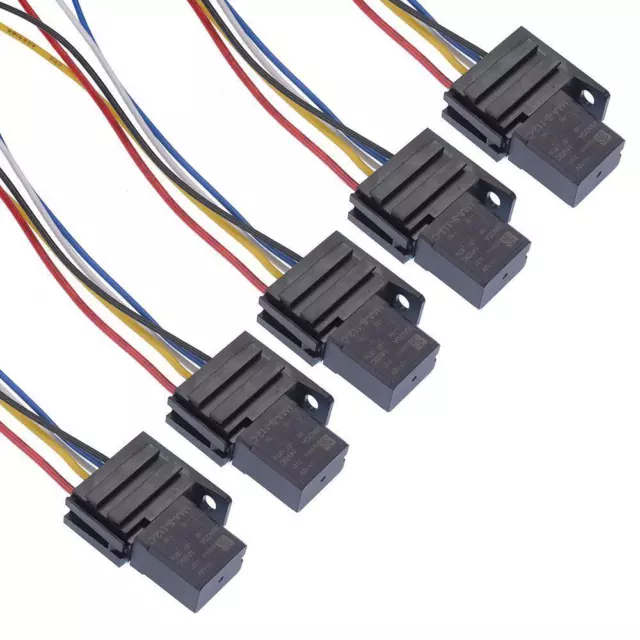 5 x 12V Micro Automotive Changeover Relays Diode W/Sockets 30A 5 Pin SPDT