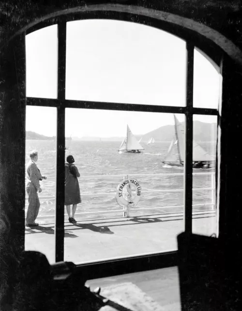 c.1930 SAN FRANCISCO YACHT CLUB VIEW to GOLDEN GATE w/SAILBOATS in BAY~NEGATIVE