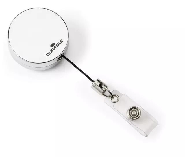 DURABLE Heavy-Duty Chrome Badge Retractable Reel, Extends to 31-1/2", Pack of 10