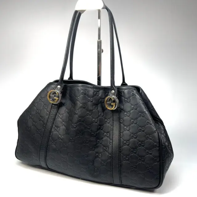 Gucci GG Ssima Interlocking Tote Bag Leather Black G9216