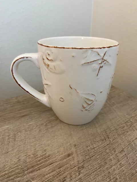 Thomson Pottery Coffee Mug White Ceramic Seashells Beach Starfish Embossed Cup