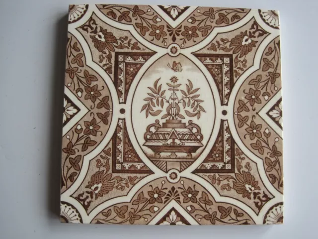 ANTIQUE VICTORIAN WEDGWOOD BROWN TRANSFER PRINT WALL TILE T442 Rd.29355 C1885