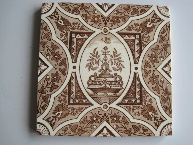 ANTIQUE VICTORIAN WEDGWOOD BROWN TRANSFER PRINT WALL TILE T442 Rd.29355 C1885