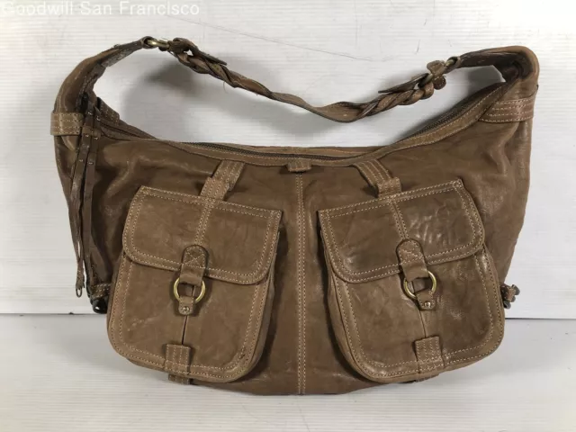 Hayden-Harnett Womens Brown Leather Double‎ Front Pockets Medium Casual Hobo Bag