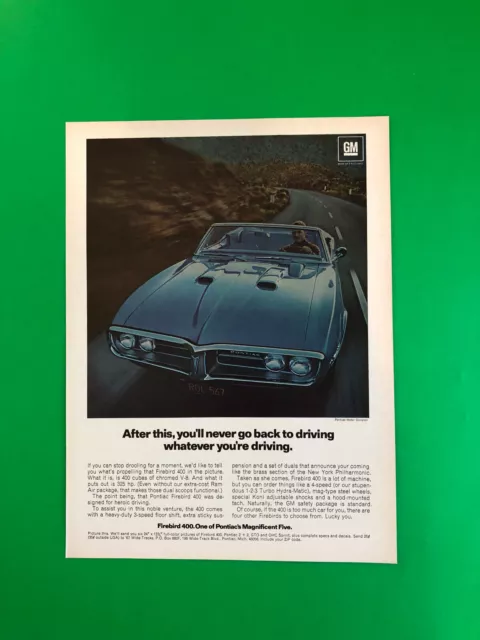 1967 Pontiac Firebird 400 Convertible Original Vintage Print Ad Advertisement 67