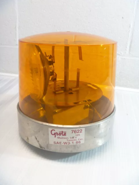 Vintage Antique Grote 8” Amber Beacon Halogen Light Lamp #7622 SAE-W3-1-86 AS IS