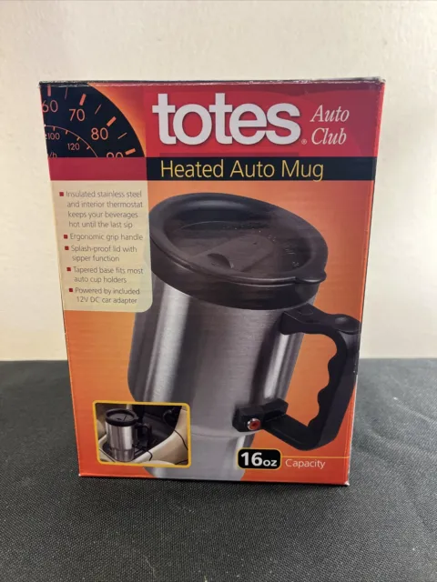 New Heated Auto Mug Insulated Cup By Totes 16 oz 12V DC Adapter Cord