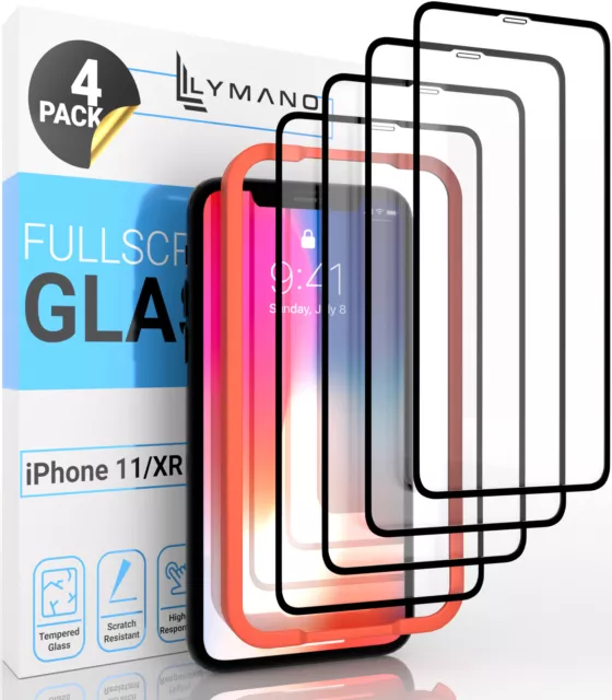 4x Full Screen Glas für iPhone 11/XR 9D Panzerfolie Schutz