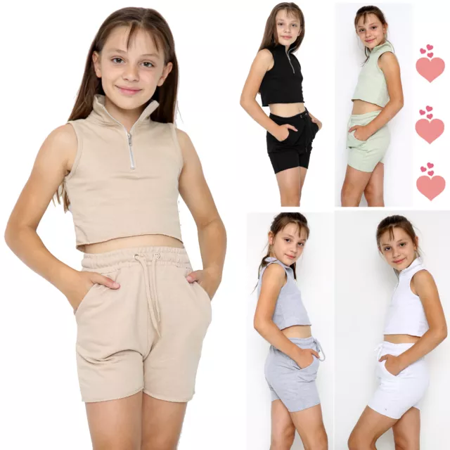 Kids Short Set Girls Crop Top Sleeveless Beach Summer Lounge Casual Outfit Set
