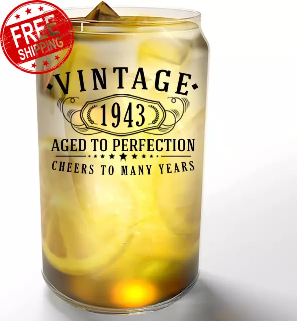 Vintage 1943 Printed 16Oz Can Beer Soda Coffee Glass - Aged to Perfection - 80Th