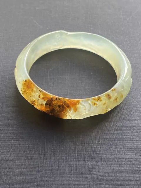 Superb Vintage Chinese Hand Carved Translucent Bangle “Flower” 50mm