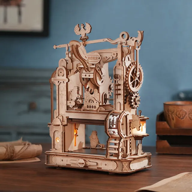 ROKR 3D Wooden Puzzle Model Printing Press Mechanical Gears Teen Xmas Gift LK602