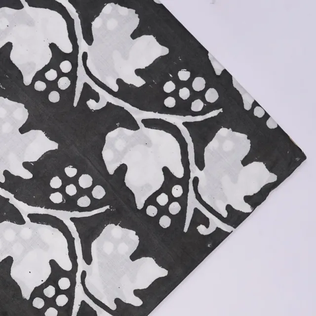 1 Yard Indian Cotton Hand Block Print Black Floral Beautiful Craft Fabric