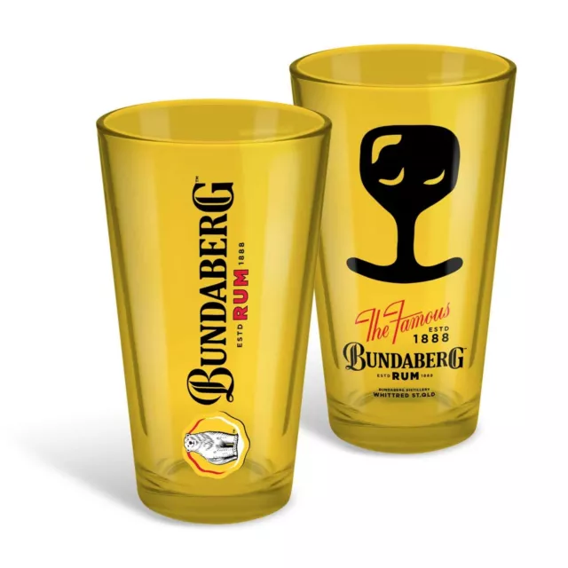 Bundy Bundaberg Rum Coloured Conical Glasses Set of 2 Man Cave Bar Fathers Gift