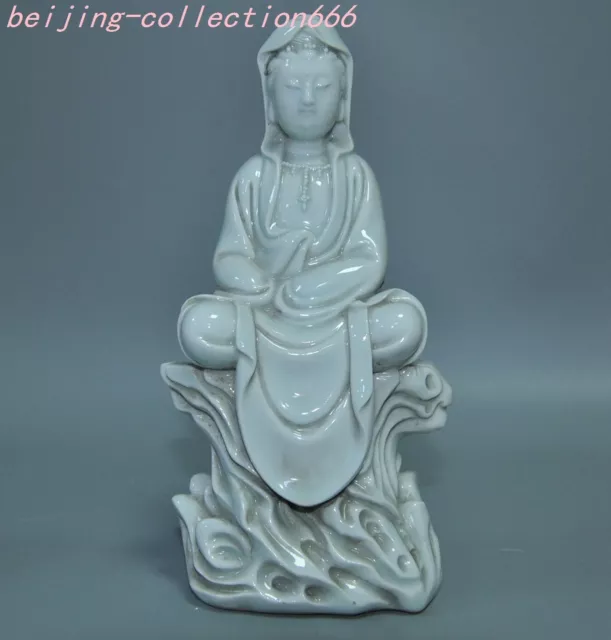 8" old Chinese temple Dehua white porcelain guanyin Goddess tara Buddha statue