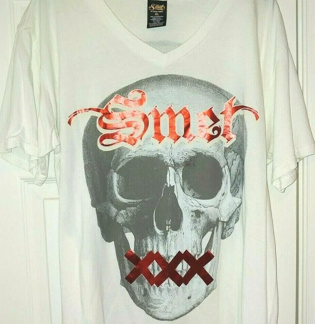 Smet Deep V-Neck Shirt Adult XL White Gray Red Foil Audigier Skull USA Vintage T