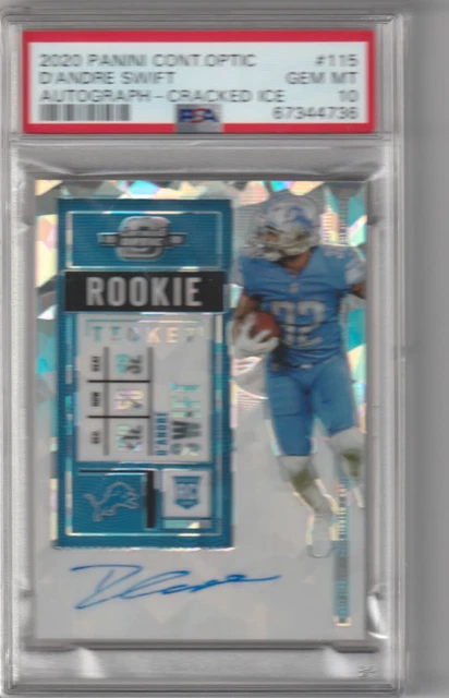 D'andre Swift Cracked Ice Rc Auto #10/22 Psa 10 Gem Mint 2020 Contenders Optic