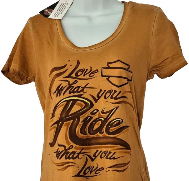 HARLEY DAVIDSON SS Shirt Dark Apricot Dyed Love What You Ride Chest40 Womens L