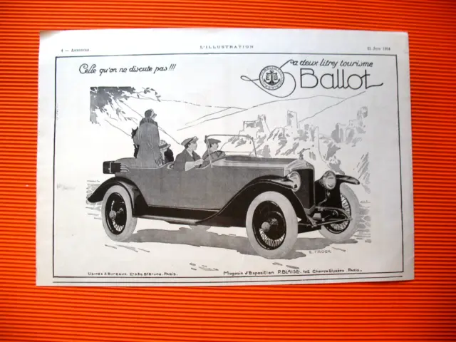 Publicite De Presse Ballot Automobile Tourisme Illustration Frock Ad 1924