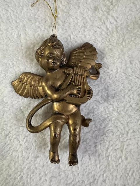 Gold Colored Angel or Cherub Christmas Ornament Vintage