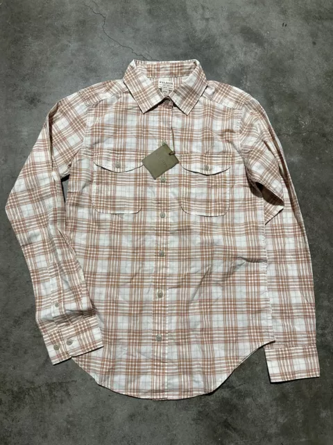 NWT Filson Kadin Island Long Sleeve Button Up Shirt White Tan Plaid