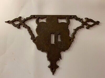 Early Large Ornate Hand-forged Iron Keyhole Escutcheon from Trunk or Chest ~HW98