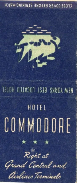 Vintage 1940's Matchbook Cover Hotel Commodore Grand Hyatt Hotel NYC New York